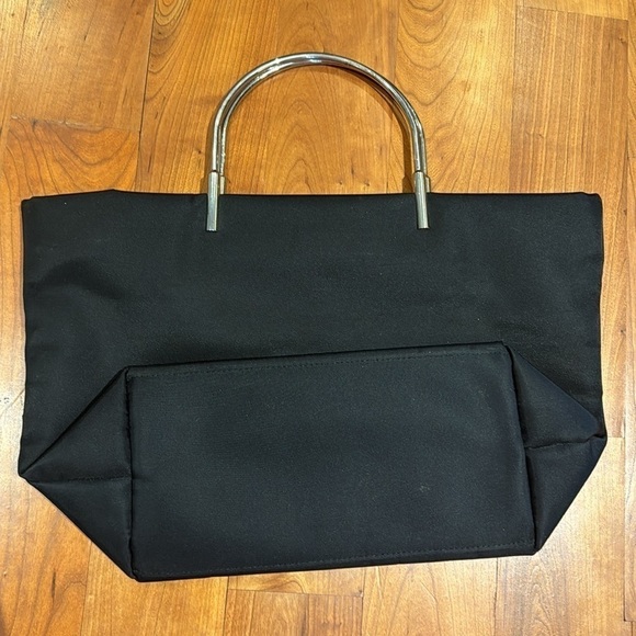 Guess Black Nylon Canvas Silver Tone Handles Handbag Small Tote Purse Y2K 90s - Picture 5 of 11